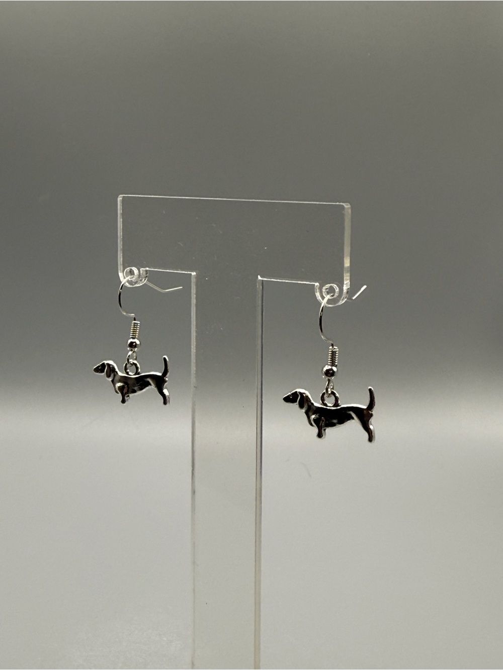 Silver Dachshund Dog Charm Earrings - Handmade #E0468C